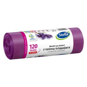 Stella Worki na śmieci z taśmą ściągającą LAWENDA 120L 10szt