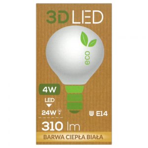3D LED Żar&oacute;wka 4W E14 barwa ciepła biała